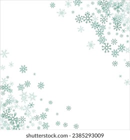 Nieve cuadrada de invierno con copos de nieve azules sobre fondo blanco. Cartel de Navidad festivo, tarjeta de Año Nuevo. Símbolos de invierno helado. Ilustración vectorial.