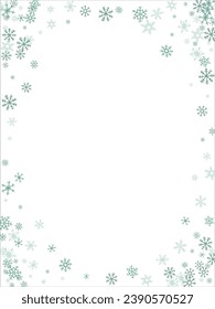 Nieve cuadrada de invierno con copos de nieve azules sobre fondo blanco. Cartel de Navidad festivo, tarjeta de Año Nuevo. Símbolos de invierno helado. Ilustración vectorial.