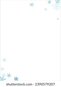 Square winter snow frame with blue snowflakes on a white background. Festive Christmas banner, New Year card. Symbols of frosty winter. Vector illustration.