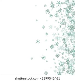 Square winter snow frame with blue snowflakes on a white background. Festive Christmas banner, New Year card. Symbols of frosty winter. Vector illustration.