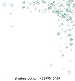 Square winter snow frame with blue snowflakes on a white background. Festive Christmas banner, New Year card. Symbols of frosty winter. Vector illustration.
