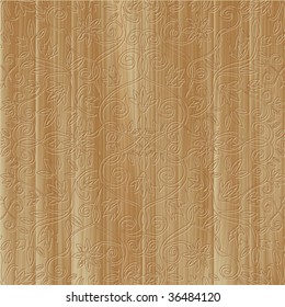 Square wooden board covered with abstract floral carved ornament