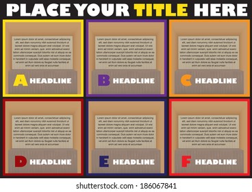 Square wooden boxes with copy space for page layout. Vector background.