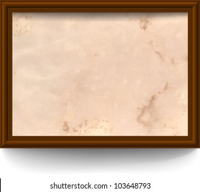 Square wooden frame with aged paper and shadows