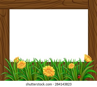 Square wooden frame with flowers and ladybug