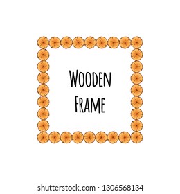 Square wooden frame of tree circle logs isolated on white background. Foursquare timbered border with place for text - flat vector illustration
