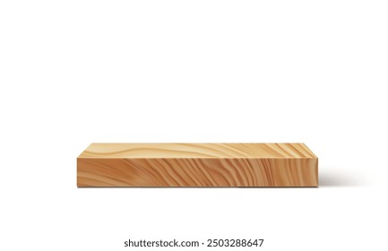 Podio de madera cuadrado, tablero de la etapa de la exhibición de la plataforma. Escena realista del Vector 3D con una forma rectangular, y escaparate natural y rústico liso de la superficie de madera para exhibir los productos cosméticos de la belleza del eco