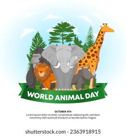 Square World Animal Day background with animals and trees