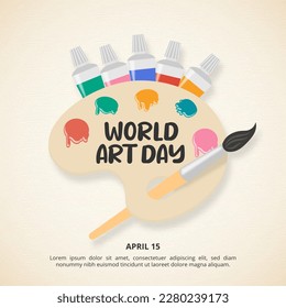 Square world art day background with a paint palette and brush