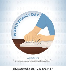 Square World Braille Day background with a person reading a braille book