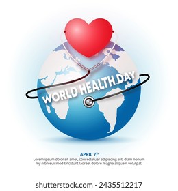 Square World Health Day background with the earth and stethoscope