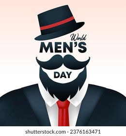 Square World Men's Day background with a suited man