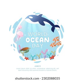 Square world ocean day background mit Illustration des Meereslebens