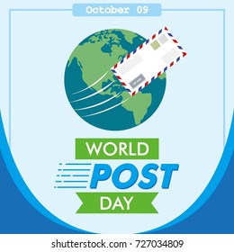 Square World Post Day or International Postal Day vector background design with Blue Color for Greeting, Social media Posting, meme, sticker, banner, profile photo