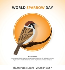 Square World Sparrow Day background with a sparrow and orange circle