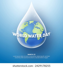 Fondo cuadrado del Día Mundial del Agua con una gota de agua y tierra