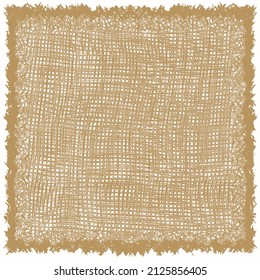 Square wovev serviette, napkin, rug, mat with decorative rough fringe in brown, beige colors isolated on white