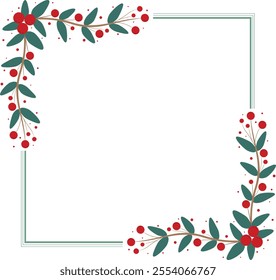 Square Wreath Or Frame With Red Cherry And Green Leaves