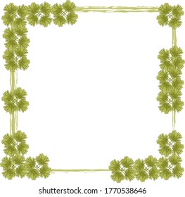 Square wreath of green leaves, with frame, without background