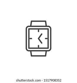 Square wrist clock line icon. linear style sign for mobile concept and web design. Wrist clock outline vector icon. Symbol, logo illustration. Vector graphics
