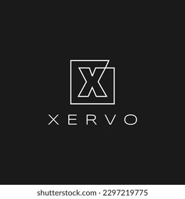 Letra cuadrada X marca de texto inicial contínuo contorno blanco de línea continua en imagen de icono de vectores con logotipo negro