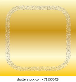 Square xmas frame or border of a random scatter silver stars on a gold background.