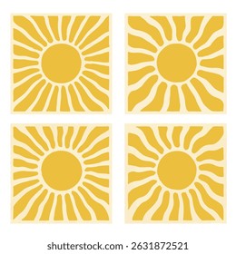 Colección de sol abstracta amarilla cuadrada en estilo de Vector boho
