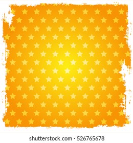 Square yellow background with torn edges and stars. Grunge backdrop.