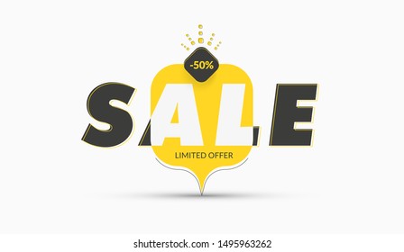Square yellow and black tag template on the leg for sales and discounts. Banner with rounded corners with shadow and black stroke.