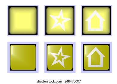 Square yellow button popular and home symbols of the house and stars for various applications
