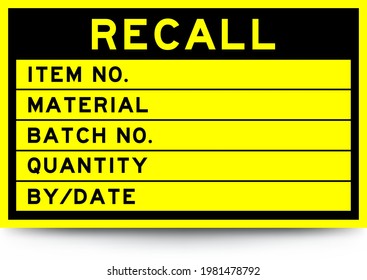 Quadratzellgelber Farbmarkenbanner mit Schlagzeile im Wort-Rückruf und Details auf weißem Hintergrund für die Verwendung in der Industrie