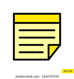 Square yellow colored sticky note vector icon in flat style design for website design, app, UI, isolated on white background. Editable stroke. EPS 10 vector illustration.