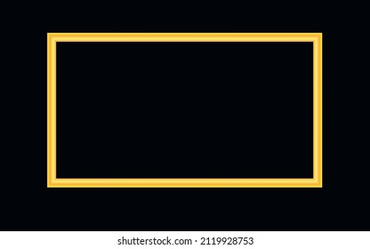 Square yellow golden frame with shadow, isolated on black background. Golden border design.