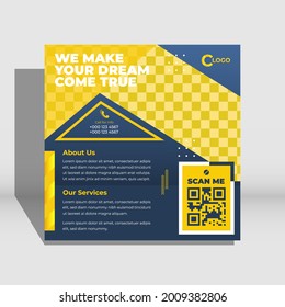 square Yellow gradient Construction landscape social media post premium template Instagram vector on white background