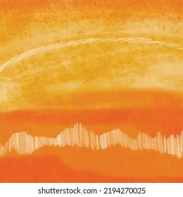 Square yellowish orange watercolor aquarelle wash with white brush stroke decoration vector background wallpaper art
