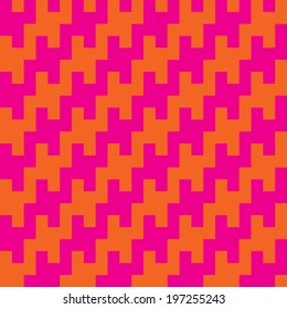 Square Zigzag houndstooth pattern in trendy bright pink and orange repeats seamlessly.