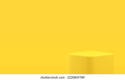 Squared 3d podium basic foundation geometric showcase for product presentation premium performance realistic vector illustration. Cube pedestal museum exhibition yellow platform minimal design