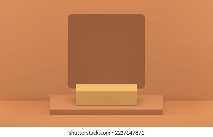 Espacio de agujero de pared de estadio geométrico 3d cuadrado de podio beige para publicidad de producto ilustración vectorial realista. Celebración de la victoria en la construcción minimalista en el nivel de base básica primaria