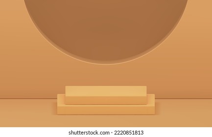 Squared 3d podium stairs product advertising presentation semicircle showcase design realistic vector illustration. Premium beige pedestal decorative podium win contest award arena fashion display