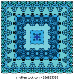 Squared background - ornamental floral pattern. Design for bandanna, carpet, shawl, pillow or cushion