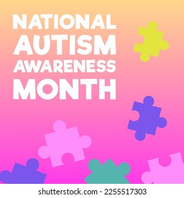 Squared banner about national autism awareness month flat style  vector illustration gradient background  Puzzle pieces  decorative design  sign autism