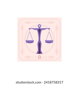 Squared card with Libra zodiac sign flat style, vector illustration isolated on white background. Decorative design element, horoscope, astrology and esoteric