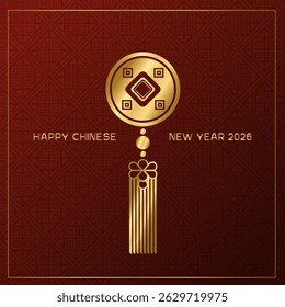 Squared chinese new year 2026. Year of Horse. Vector festive numbers with traditional ornament background for lunar chinese new year celebration. Happy new year lunar in China square card.