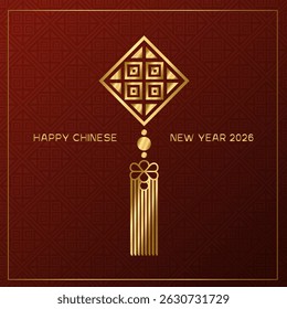 Quadrierte chinesische Neujahr 2026. Jahr des Pferdes. Vektor festliche Zahlen mit traditionellem Ornament Hintergrund für Mond chinesischen Neujahrsfeier. Frohes neues Jahr Mond in China quadratische Karte.