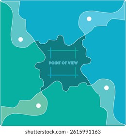 Squared cover 4 faces profile. Title: Point of view, vector design