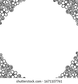 Marco decorativo cuadrado con flores y ramas. Dibujo abstracto vectorial Dibujo artístico. Diseño de esquema de plantilla. Icono de vacaciones.