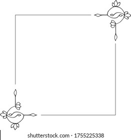 Squared decorative frame. Hand drawn floral ornamental corners. Vector Illustration.