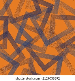 Squared with dots texture geometric vector seamless pattern. Geometric repeat background with dots texture. Gradient squares of chevron dots seamless ornament. Wrapping paper. Funky pattern