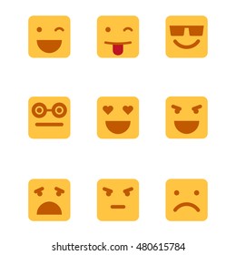 Squared emoticons vector icons set.