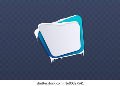 Squared frost christmas winter blue banner with snow and icicles 3d realistic vector illustration on transparent background. Template for advertising or promotional season design.